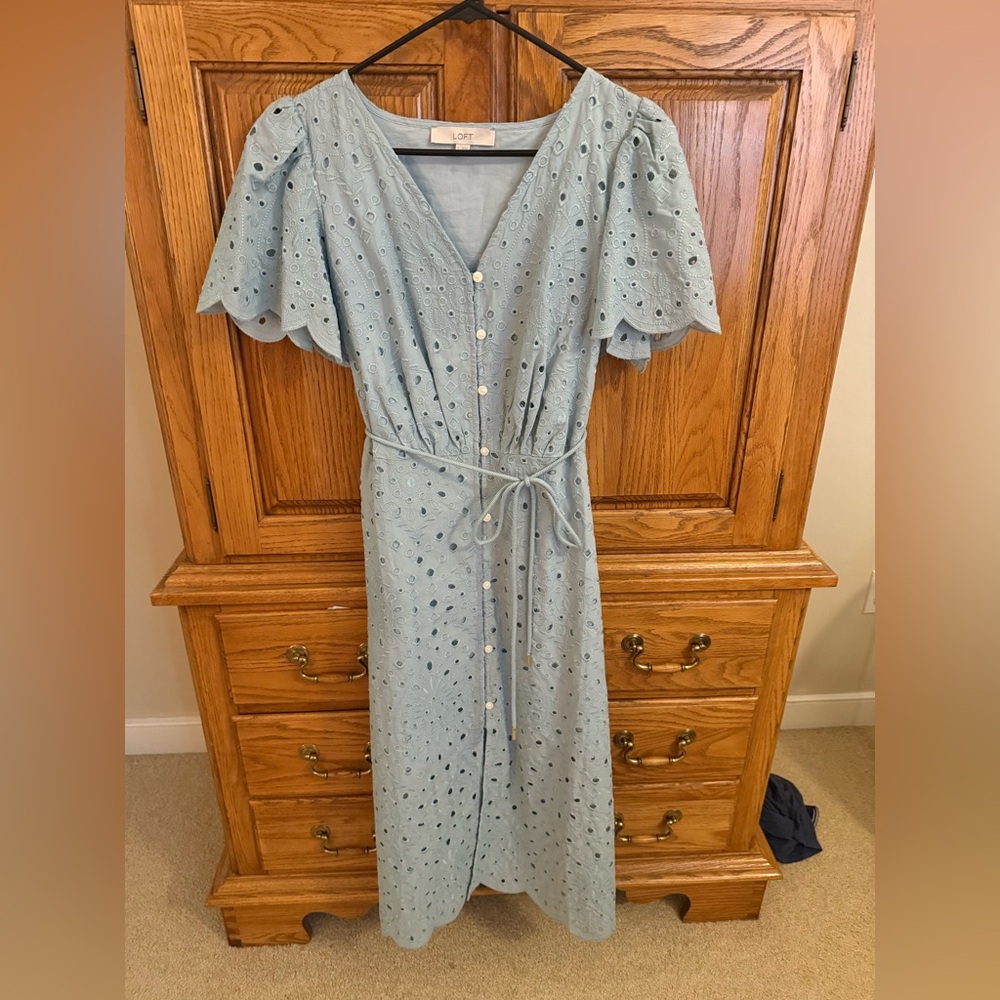 Loft, size S, aquamarine dress, eyelet